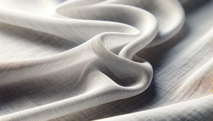 This image displays Muslin Fabric, highlighting its light, fine weave, breathability, and simplicity, often used in dressmaking and other applications